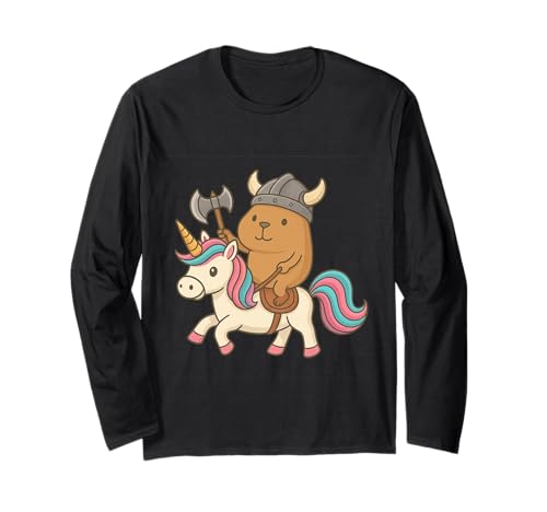 Wikinger Capybara reitet EIN Einhorn Jungen Mädchen Männer Frauen Kinder Langarmshirt von Viking Capybara Riding A Unicorn Rainbow Shop