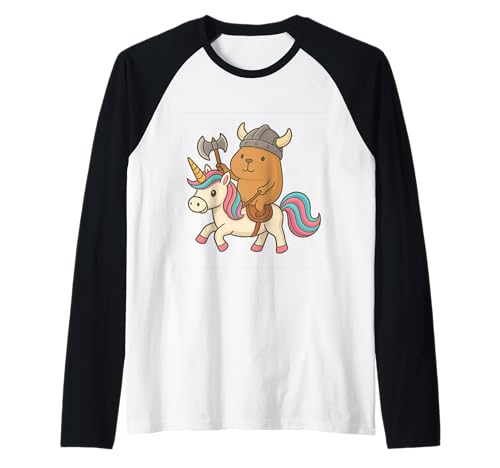 Wikinger Capybara reitet EIN Einhorn Jungen Mädchen Männer Frauen Kinder Raglan von Viking Capybara Riding A Unicorn Rainbow Shop
