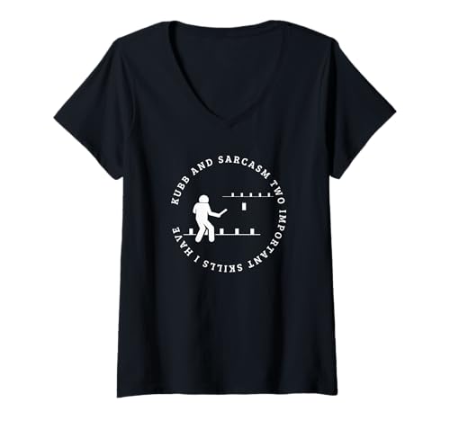 Damen Kubb und Sarkasmus Wikinger Schach Lustig Kubb T-Shirt mit V-Ausschnitt von Viking Chess Yard Game And Kubb Game Designs