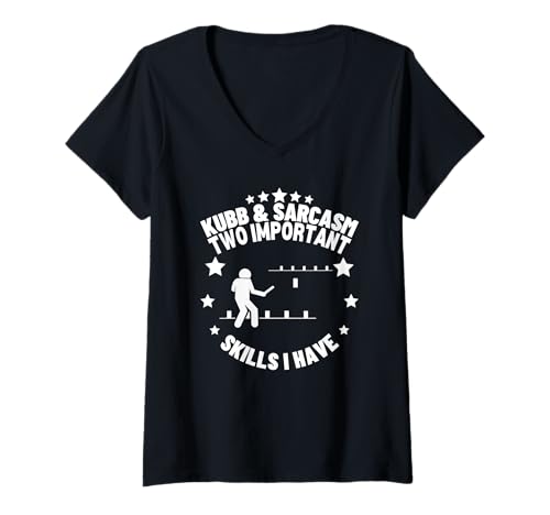 Damen Kubb und Sarkasmus Wikinger Schach Lustig Kubb T-Shirt mit V-Ausschnitt von Viking Chess Yard Game And Kubb Game Designs