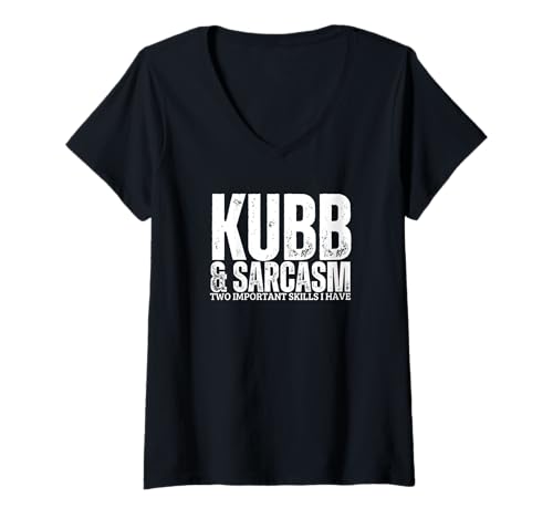 Damen Kubb und Sarkasmus Wikinger Schach Lustig Kubb T-Shirt mit V-Ausschnitt von Viking Chess Yard Game And Kubb Game Designs