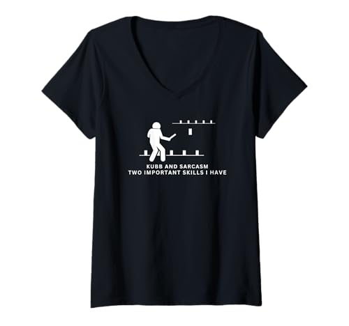 Damen Kubb und Sarkasmus Wikinger Schach Lustig Kubb T-Shirt mit V-Ausschnitt von Viking Chess Yard Game And Kubb Game Designs