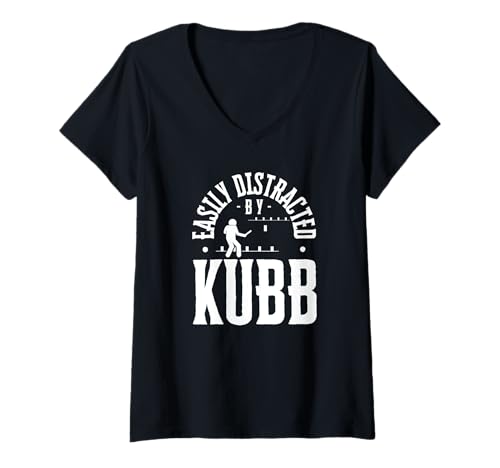 Damen Leicht abgelenkt von Kubb Viking Chess Funny Kubb T-Shirt mit V-Ausschnitt von Viking Chess Yard Game And Kubb Game Designs