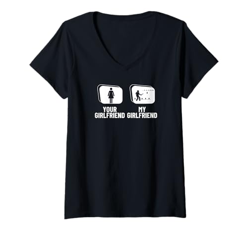 Damen Viking Chess Deine Freundin Meine Freundin Lustiger Kubb T-Shirt mit V-Ausschnitt von Viking Chess Yard Game And Kubb Game Designs