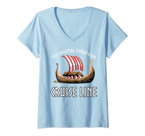 Damen Viking Ship Cruise Norwegian Line T-Shirt mit V-Ausschnitt Damen Viking Ship Cruise Norwegian Line T-Shirt mit V-Ausschnitt von Viking Cruise Ship Aparel