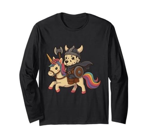 Wikinger Dalmatiner reitet EIN Einhorn Jungen Mädchen Männer Frauen Kinder Langarmshirt von Viking Dalmatian Riding A Unicorn Rainbow Shop