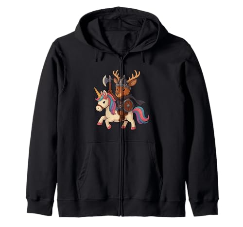 Wikinger Hirsch reitet EIN Einhorn Jungen Mädchen Männer Frauen Kinder Erwachsene Kapuzenjacke von Viking Deer Riding A Unicorn Rainbow Shop