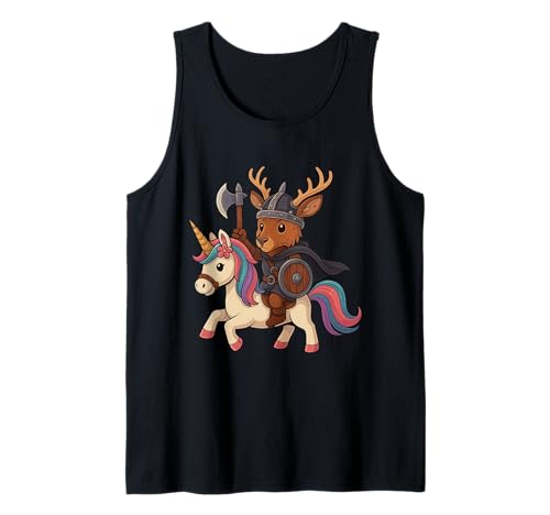 Wikinger Hirsch reitet EIN Einhorn Jungen Mädchen Männer Frauen Kinder Erwachsene Tank Top von Viking Deer Riding A Unicorn Rainbow Shop