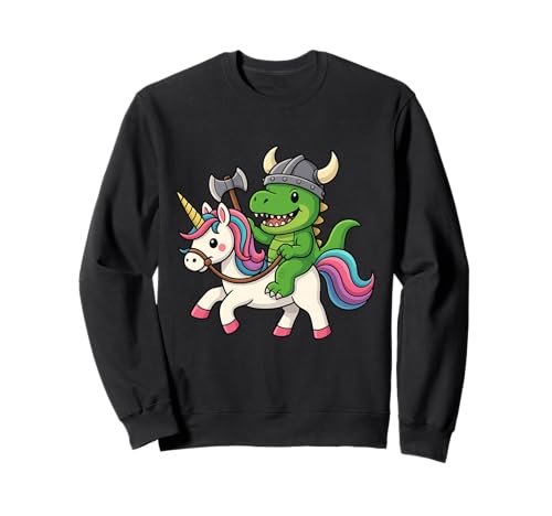 Wikinger Dinosaurier T. Rex reitet EIN Einhorn Jungen Mädchen Frauen Kind Sweatshirt von Viking Dinosaur T. Rex Riding A Unicorn Rainbow