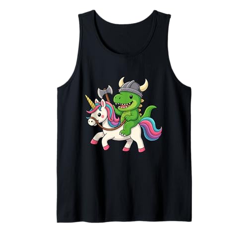 Wikinger Dinosaurier T. Rex reitet EIN Einhorn Jungen Mädchen Frauen Kind Tank Top von Viking Dinosaur T. Rex Riding A Unicorn Rainbow