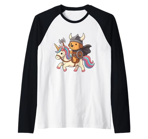 Wikinger Hund reitet EIN Einhorn Jungen Mädchen Männer Frauen Kinder Erwachsene Raglan von Viking Dog Riding A Unicorn Rainbow Shop