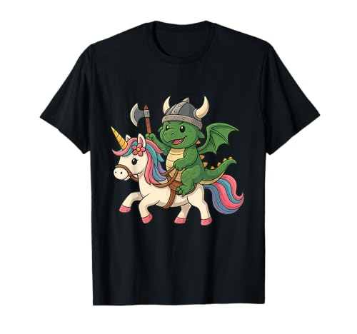 Wikinger Drache reitet EIN Einhorn Jungen Mädchen Männer Frauen Kinder T-Shirt von Viking Dragon Riding A Unicorn Rainbow Shop