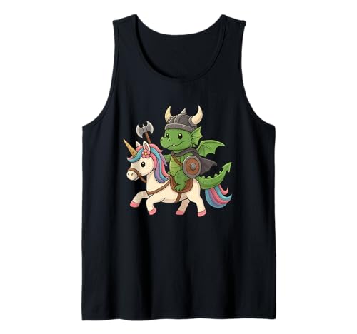 Wikinger Drache reitet EIN Einhorn Jungen Mädchen Männer Frauen Kinder Tank Top von Viking Dragon Riding A Unicorn Rainbow Shop
