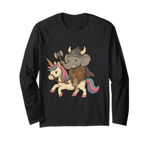 Wikinger Elefant reitet EIN Einhorn Jungen Mädchen Männer Frauen Kinder Langarmshirt von Viking Elephant Riding A Unicorn Rainbow Shop