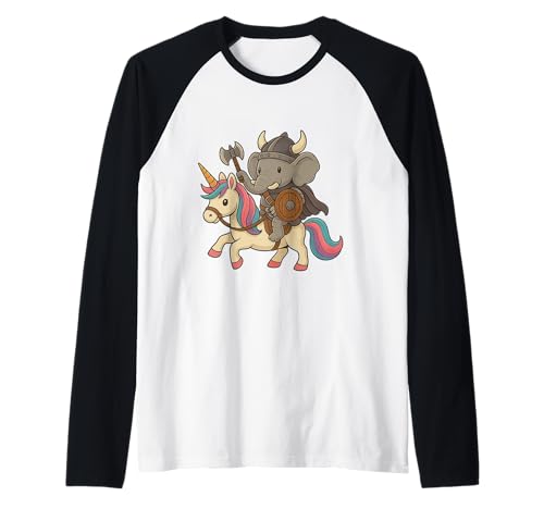 Wikinger Elefant reitet EIN Einhorn Jungen Mädchen Männer Frauen Kinder Raglan von Viking Elephant Riding A Unicorn Rainbow Shop