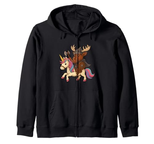 Wikinger Elch reitet EIN Einhorn Jungen Mädchen Männer Frauen Kinder Erwachsene Kapuzenjacke von Viking Elk Riding A Unicorn Rainbow Shop