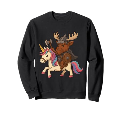 Wikinger Elch reitet EIN Einhorn Jungen Mädchen Männer Frauen Kinder Erwachsene Sweatshirt von Viking Elk Riding A Unicorn Rainbow Shop