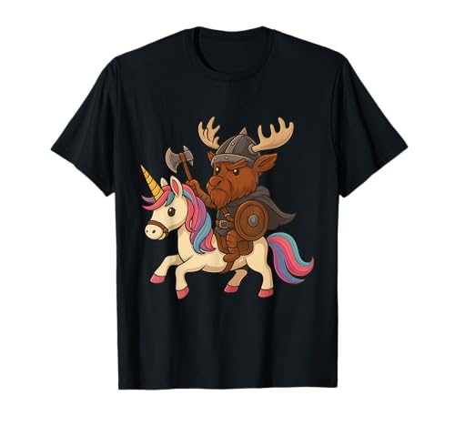 Wikinger Elch reitet EIN Einhorn Jungen Mädchen Männer Frauen Kinder Erwachsene T-Shirt von Viking Elk Riding A Unicorn Rainbow Shop