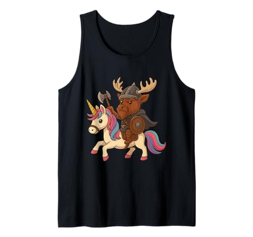Wikinger Elch reitet EIN Einhorn Jungen Mädchen Männer Frauen Kinder Erwachsene Tank Top von Viking Elk Riding A Unicorn Rainbow Shop