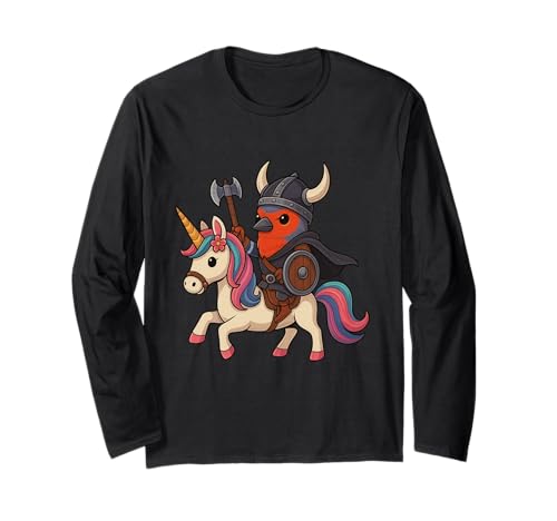 Wikinger Finken reitet EIN Einhorn Jungen Mädchen Männer Frauen Kinder Langarmshirt von Viking Finch Riding A Unicorn Rainbow Shop