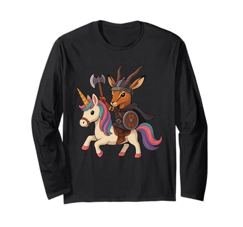 Wikinger Gazelle reitet EIN Einhorn Jungen Mädchen Männer Frauen Kinder Langarmshirt von Viking Gazelle Riding A Unicorn Rainbow Shop