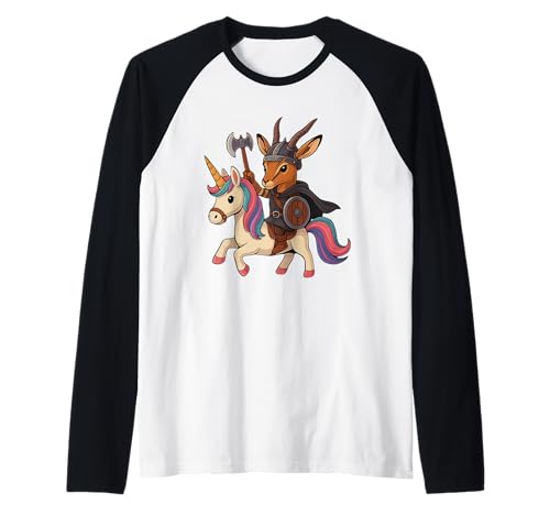 Wikinger Gazelle reitet EIN Einhorn Jungen Mädchen Männer Frauen Kinder Raglan von Viking Gazelle Riding A Unicorn Rainbow Shop