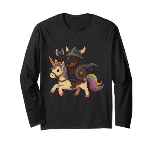 Wikinger Deutscher Pinscher Reiten Einhorn Jungen Mädchen Männer Frauen Langarmshirt von Viking German pinscher Riding A Unicorn Shop