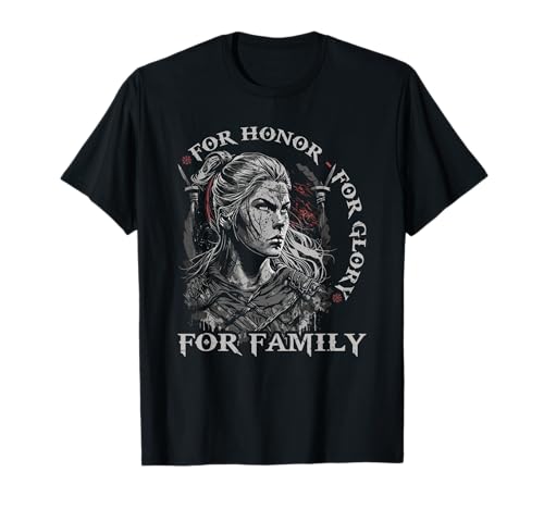 Wikinger Frauen, Honor Glory Family, Viking Damen Schildmaid T-Shirt von Viking Geschenke Wikinger Kleidung Herren & Frauen