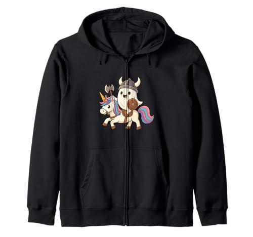 Viking Ghost Riding A Unicorn Jungen Mädchen Herren Damen Kinder Kapuzenjacke von Viking Ghost Riding A Unicorn Rainbow Halloween
