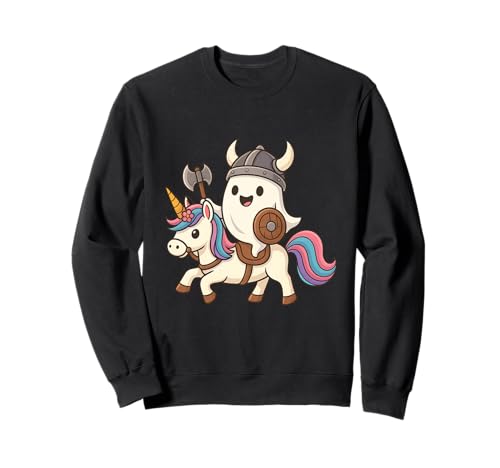 Viking Ghost Riding A Unicorn Jungen Mädchen Herren Damen Kinder Sweatshirt von Viking Ghost Riding A Unicorn Rainbow Halloween
