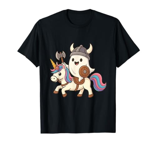 Viking Ghost Riding A Unicorn Jungen Mädchen Herren Damen Kinder T-Shirt von Viking Ghost Riding A Unicorn Rainbow Halloween