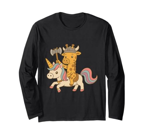 Wikinger Giraffe reitet EIN Einhorn Jungen Mädchen Männer Frauen Kinder Langarmshirt von Viking Giraffe Riding A Unicorn Rainbow Shop