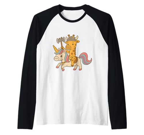 Wikinger Giraffe reitet EIN Einhorn Jungen Mädchen Männer Frauen Kinder Raglan von Viking Giraffe Riding A Unicorn Rainbow Shop