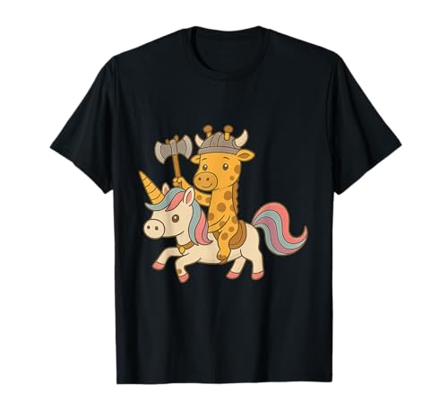 Wikinger Giraffe reitet EIN Einhorn Jungen Mädchen Männer Frauen Kinder T-Shirt von Viking Giraffe Riding A Unicorn Rainbow Shop