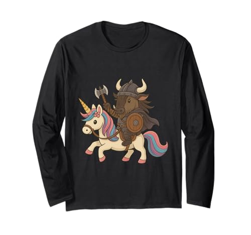Wikinger GNU Reiten Einhorn, Jungen, Mädchen, Männer, Frauen, Kinder, Erwachsene Langarmshirt von Viking Gnu Riding A Unicorn Rainbow Shop