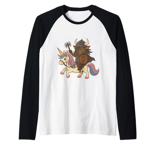 Wikinger GNU Reiten Einhorn, Jungen, Mädchen, Männer, Frauen, Kinder, Erwachsene Raglan von Viking Gnu Riding A Unicorn Rainbow Shop