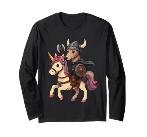 Wikinger Windhund reitet EIN Einhorn Jungen Mädchen Männer Frauen Kinder Langarmshirt von Viking Greyhound Riding A Unicorn Rainbow Shop