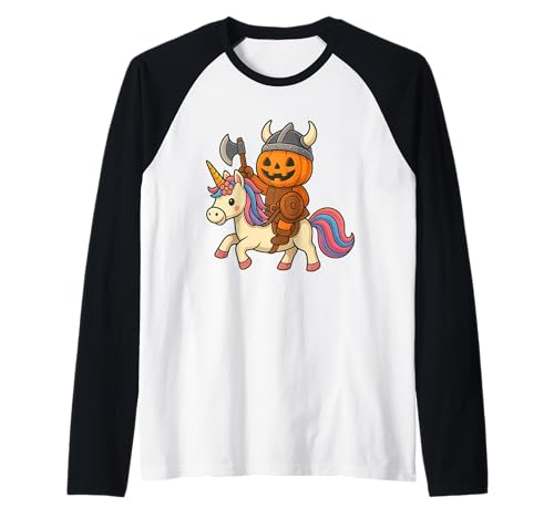 Wikinger Halloween Kürbis reitet EIN Einhorn Männer Frauen Kinder Raglan Wikinger Halloween Kürbis reitet EIN Einhorn Männer Frauen Kinder Raglan von Viking Halloween Pumpkin Riding A Unicorn Rainbow