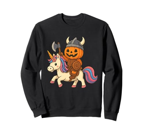 Wikinger Halloween Kürbis reitet EIN Einhorn Männer Frauen Kinder Sweatshirt von Viking Halloween Pumpkin Riding A Unicorn Rainbow