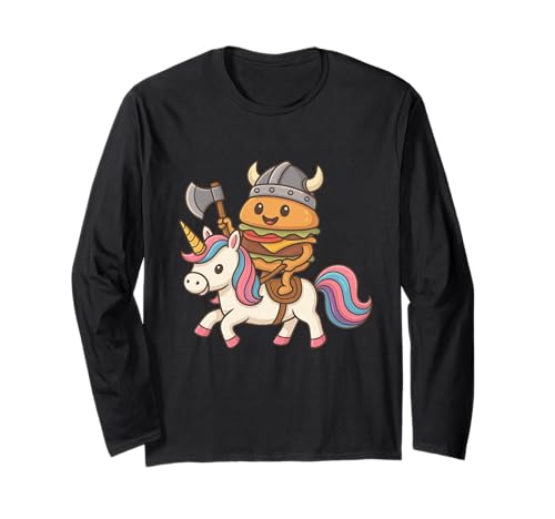 Wikinger Hamburger reitet EIN Einhorn Jungen Mädchen Männer Frauen Kinder Langarmshirt von Viking Hamburger Riding A Unicorn Rainbow Shop