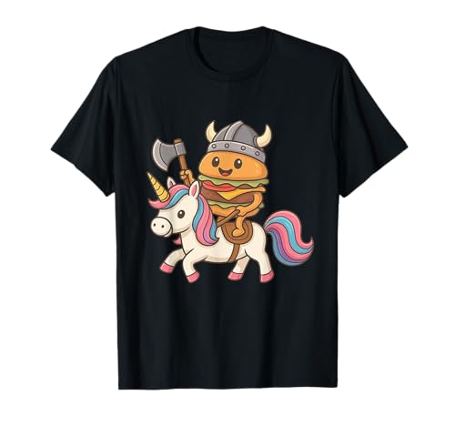 Wikinger Hamburger reitet EIN Einhorn Jungen Mädchen Männer Frauen Kinder T-Shirt von Viking Hamburger Riding A Unicorn Rainbow Shop