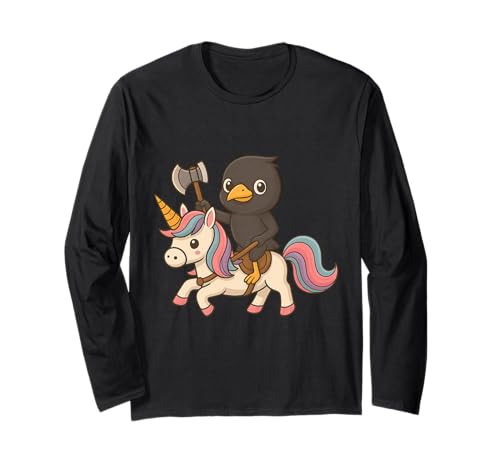 Viking Mynah Bird Riding A Unicorn Jungen Mädchen Herren Damen Kinder Langarmshirt von Viking Mynah Bird Riding A Unicorn Rainbow Shop