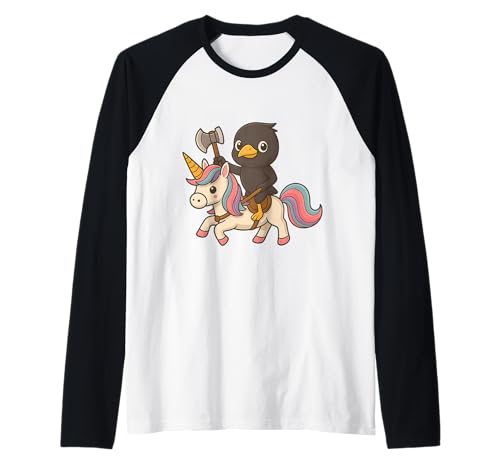 Viking Mynah Bird Riding A Unicorn Jungen Mädchen Herren Damen Kinder Raglan von Viking Mynah Bird Riding A Unicorn Rainbow Shop