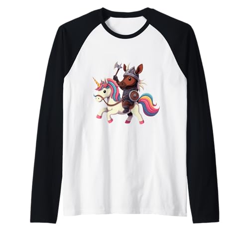 Wikinger Okapi reitet EIN Einhorn Jungen Mädchen Männer Frauen Kinder Raglan von Viking Okapi Riding A Unicorn Rainbow Shop