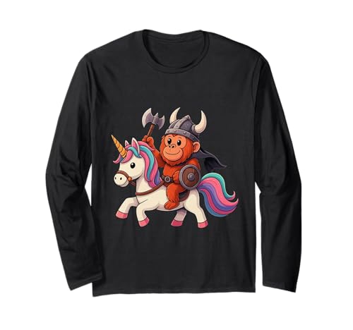 Wikinger Orang-Utan reitet EIN Einhorn Jungen Mädchen Männer Frauen Kinder Langarmshirt von Viking Orangutan Riding A Unicorn Rainbow Shop