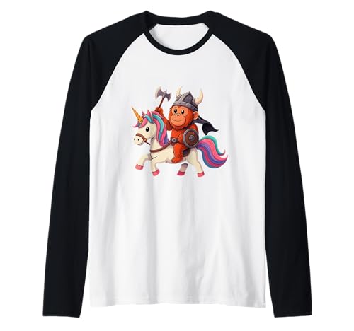Wikinger Orang-Utan reitet EIN Einhorn Jungen Mädchen Männer Frauen Kinder Raglan von Viking Orangutan Riding A Unicorn Rainbow Shop
