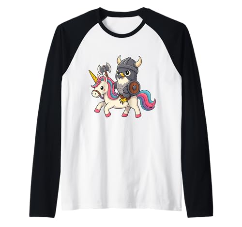 Wikinger Wanderfalke reitet EIN Einhorn Junge Mädchen Frauen Kind Raglan von Viking Peregrine Falcon Riding A Unicorn Rainbow