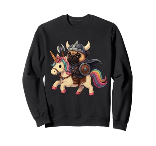 Wikinger Mops reitet EIN Einhorn Jungen Mädchen Männer Frauen Kinder Erwachsene Sweatshirt von Viking Pug Riding A Unicorn Rainbow Shop