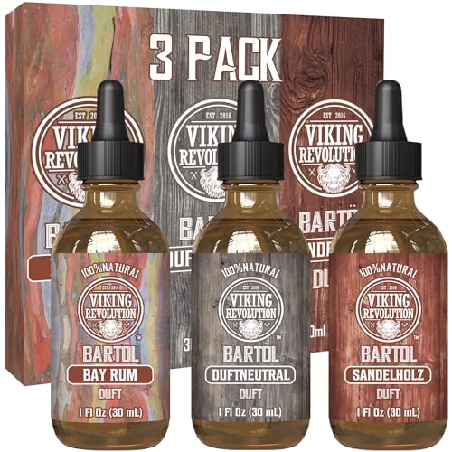 Bartöl Herren Conditioner (3er-Pack) - Natürliches Set - Bay Rum, Unparfümiert & Sandelholz Bart Öl Mann - Conditioner & Feuchtigkeitspflege für einen Gesunden Bart Viking Revolution von Viking Revolution