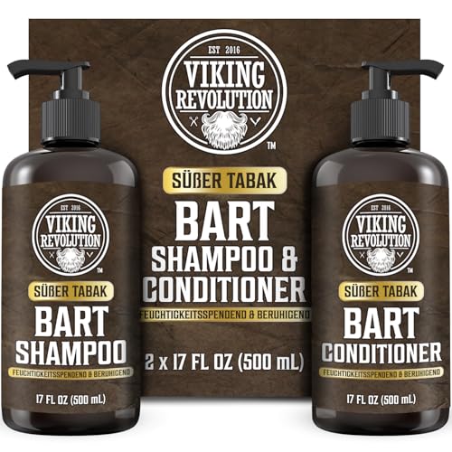 Viking Revolution - Bartshampoo & Conditioner Set - Erweicht, Glättet & Stärkt den Bartwuchs - Bartshampoo Für Männer - Süßer Tabak - Geschenke Für Männer - 2 x 500 ml von Viking Revolution